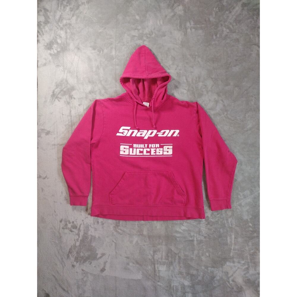 Snap-On Hoodie Womens L Pink White Graphic Delta Fleece Sweatshirt Streetwear